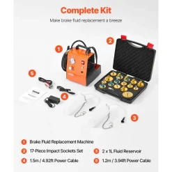 VEVOR Electric Brake Bleeder Kit, Professional 110V Brake Master Cylinder Bleeder Kit with Pressure Gauge & Built-In Air Pump, Versatile Brake Bleeder Adapter Set for Both DC & AC Power