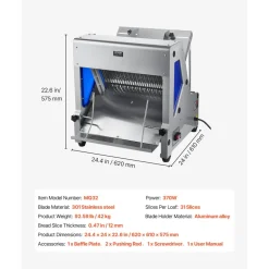 VEVOR Electric Bread Slicer, 370W Bread Slicing Machine, Die-Cast Aluminum Countertop Bread Cutter Machine for 12mm Slice Thickness, Commercial & Home Use for Bakeries Restaurants, 120V