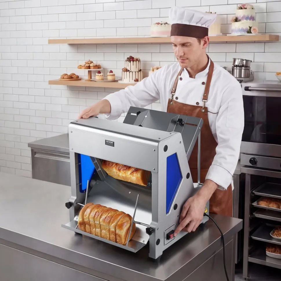 VEVOR Electric Bread Slicer, 370W Bread Slicing Machine, Die-Cast Aluminum Countertop Bread Cutter Machine for 12mm Slice Thickness, Commercial & Home Use for Bakeries Restaurants, 120V