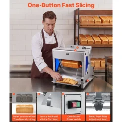 VEVOR Electric Bread Slicer, 370W Bread Slicing Machine, Die-Cast Aluminum Countertop Bread Cutter Machine for 12mm Slice Thickness, Commercial & Home Use for Bakeries Restaurants, 120V