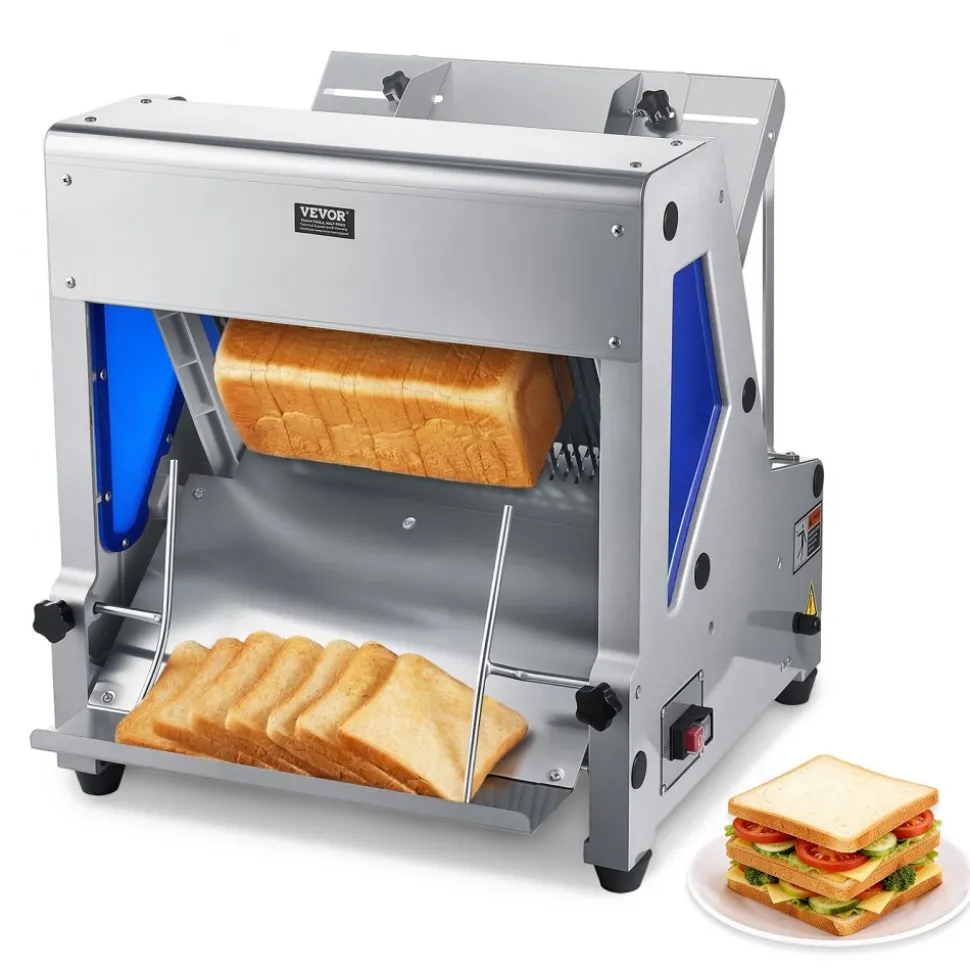 VEVOR Electric Bread Slicer, 370W Bread Slicing Machine, Die-Cast Aluminum Countertop Bread Cutter Machine for 12mm Slice Thickness, Commercial & Home Use for Bakeries Restaurants, 120V
