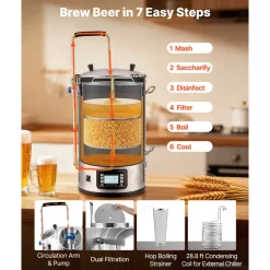 VEVOR Electric Brewing System, 8 Gal/30 L Brewing Capacity, All-in-One Home Beer Brewer with Pump, Mash Boil Device with Panel, Auto/Manual Mode 100-1800W Power 25-100℃ Temp 1-180 min Timer Recipe Memory