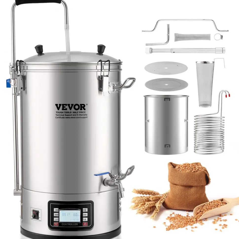 VEVOR Electric Brewing System, 8 Gal/30 L Brewing Capacity, All-in-One Home Beer Brewer with Pump, Mash Boil Device with Panel, Auto/Manual Mode 100-1800W Power 25-100℃ Temp 1-180 min Timer Recipe Memory