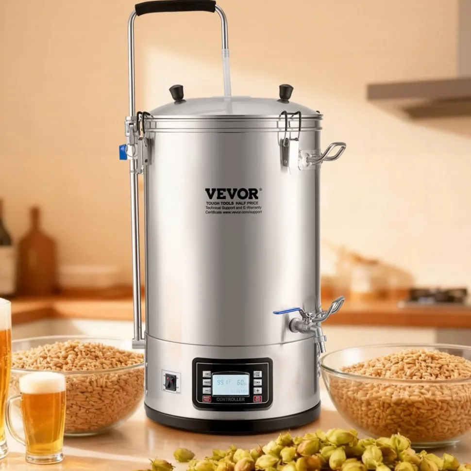 VEVOR Electric Brewing System, 8 Gal/30 L Brewing Capacity, All-in-One Home Beer Brewer with Pump, Mash Boil Device with Panel, Auto/Manual Mode 100-1800W Power 25-100℃ Temp 1-180 min Timer Recipe Memory