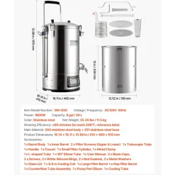 VEVOR Electric Brewing System, 8 Gal/30 L Brewing Capacity, All-in-One Home Beer Brewer with Pump, Mash Boil Device with Panel, Auto/Manual Mode 100-1800W Power 25-100℃ Temp 1-180 min Timer Recipe Memory