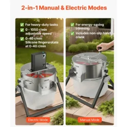 VEVOR Electric Bud Leaf Trimmer, 2-in-1 Manual & Electric, 16 in Bud Trimmer with Sharp Stainless Steel Blades, Bracket Type Wet Dry Hydroponic Cutting Machine with Dry Grate, for Plant Buds Flowers