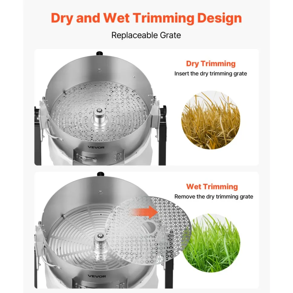 VEVOR Electric Bud Leaf Trimmer, 2-in-1 Manual & Electric, 16 in Bud Trimmer with Sharp Stainless Steel Blades, Bracket Type Wet Dry Hydroponic Cutting Machine with Dry Grate, for Plant Buds Flowers