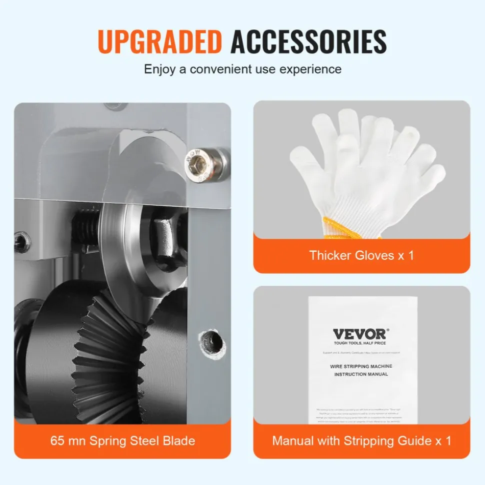 VEVOR Electric Cable Stripping Tool, 0.06''-1.57'' Motorized Wire Stripper, 370 W, 88 ft/min, Includes Manual Crank & 11 Channels, Ideal for Copper Scrap Recycling
