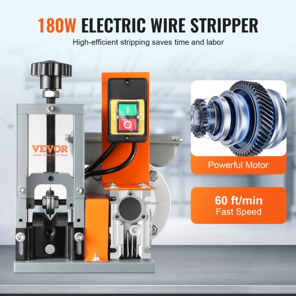 VEVOR Electric Cable Stripping Tool, 0.06''-1.57'' Motorized Wire Stripper, 370 W, 88 ft/min, Includes Manual Crank & 11 Channels, Ideal for Copper Scrap Recycling