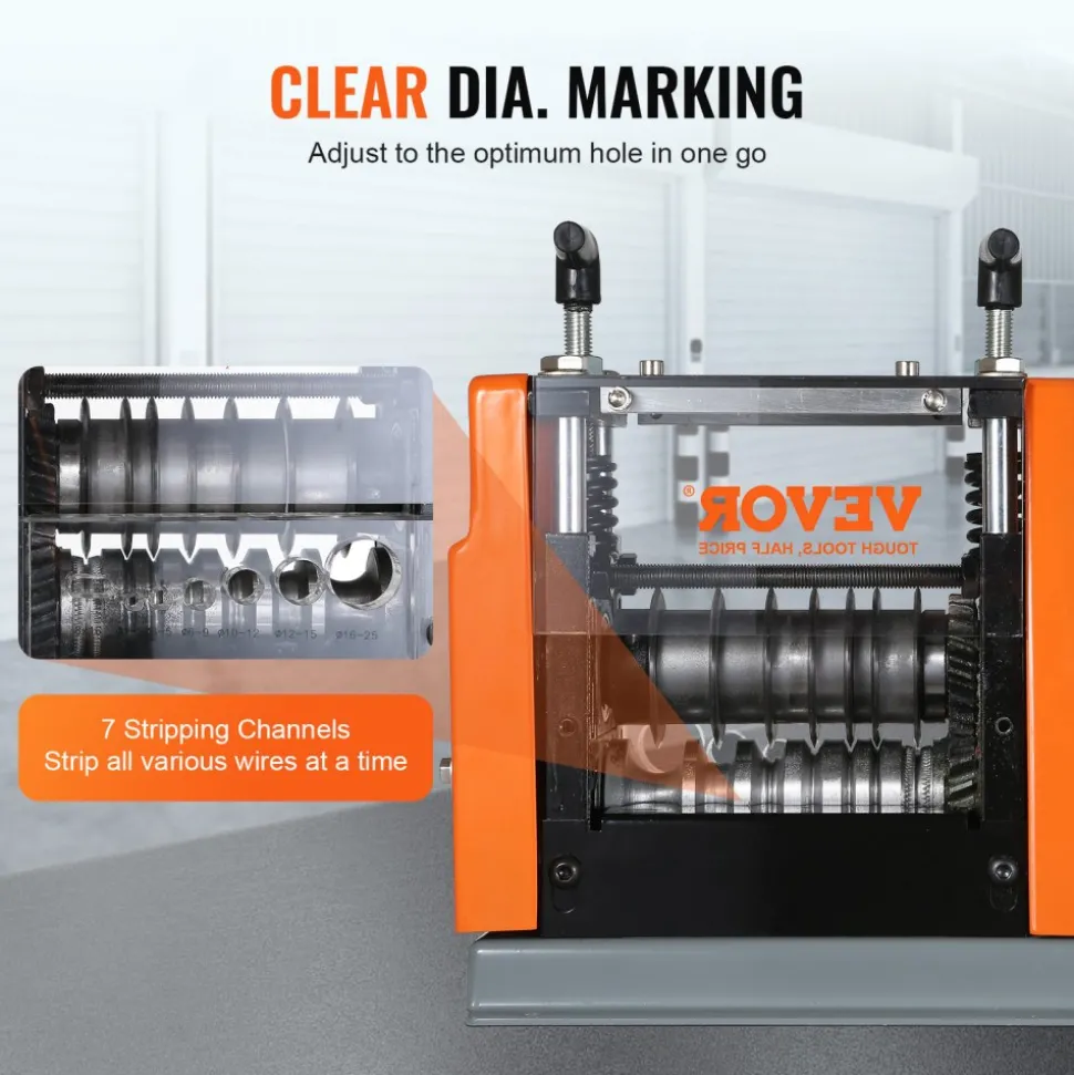 VEVOR Electric Cable Stripping Tool, 0.06''-0.98'' Motorized Wire Stripper, 60W, Features Clear Depth Gauge, Includes 6 Circular & 1 Flat Channels for Efficient Copper Wire Recycling