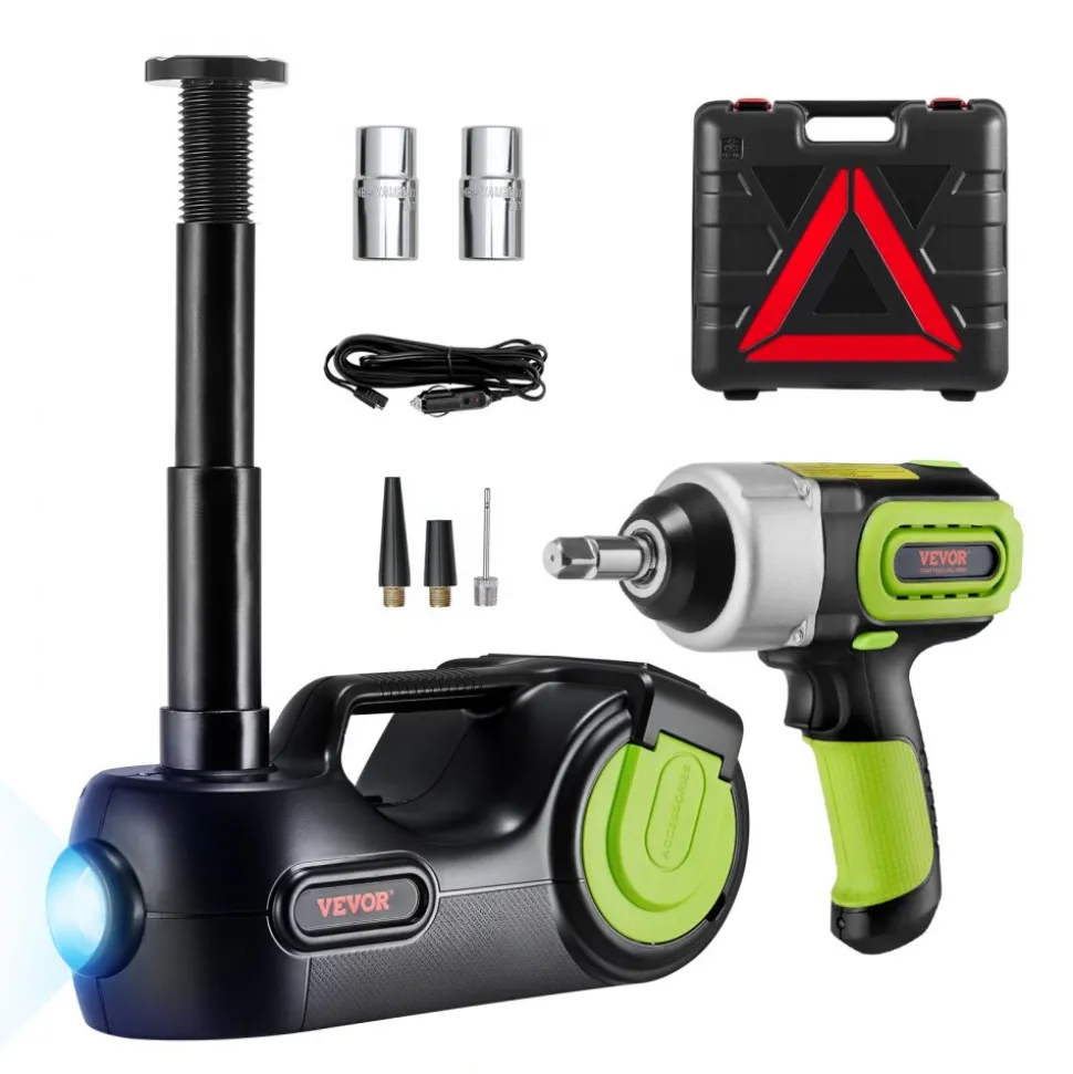 VEVOR Electric Car Jack 5 Ton Car Jack Hydraulic with Electric Impact Wrench, LED Light Hydraulic Auto Repair Tool, 135-360 mm Lifting Range for SUV MPV Sedan Truck Repair