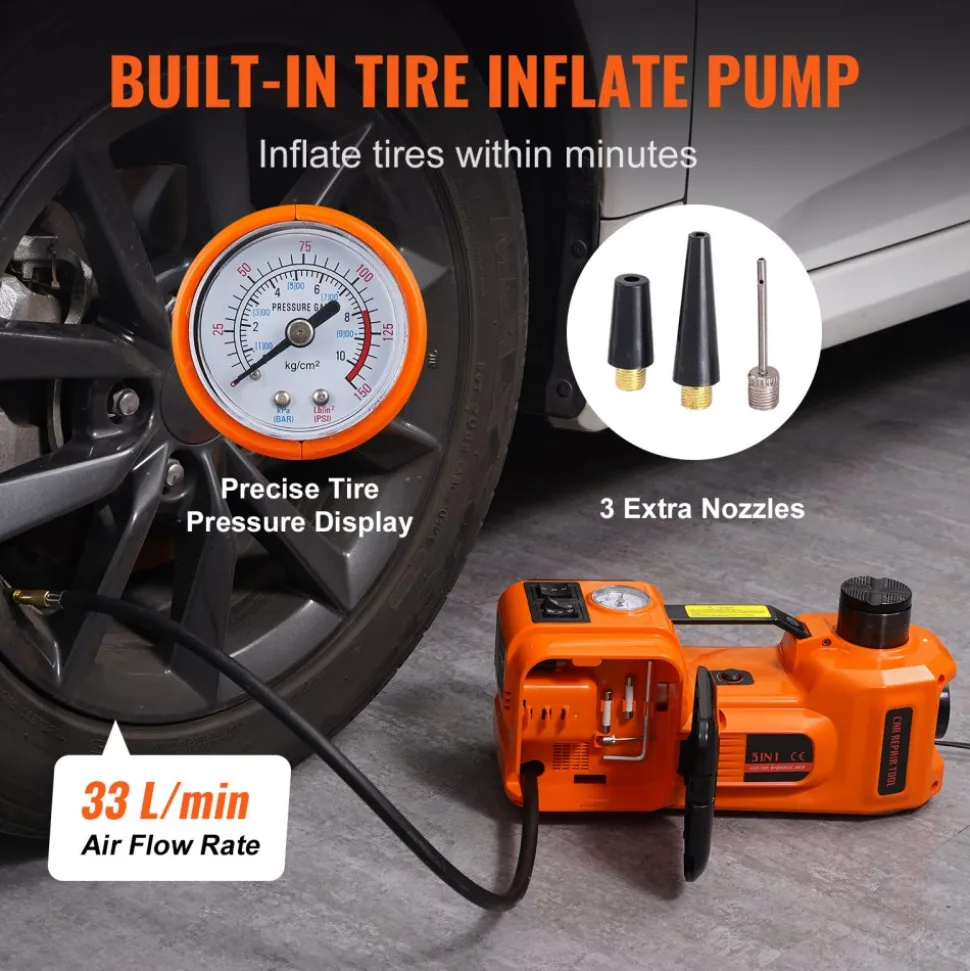 VEVOR Electric Car Jack, 5 Ton/11023 LBS Hydraulic Jack with Electric Impact Wrench, Portable Car Lift with Built-in Inflatable Pump, and LED Light for SUV MPV Sedan Truck Change Tires Garage Repair