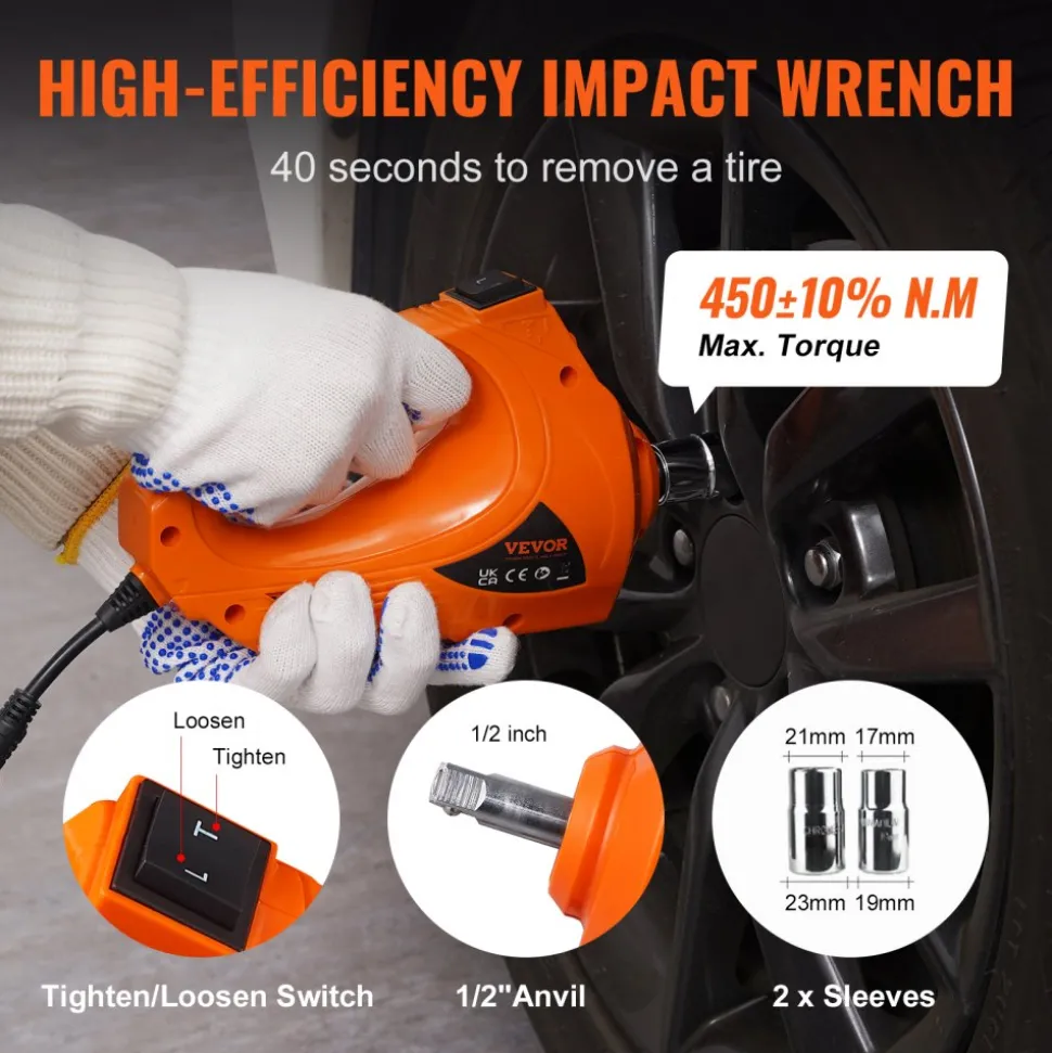 VEVOR Electric Car Jack, 5 Ton/11023 LBS Hydraulic Jack with Electric Impact Wrench, Portable Car Lift with Built-in Inflatable Pump, and LED Light for SUV MPV Sedan Truck Change Tires Garage Repair