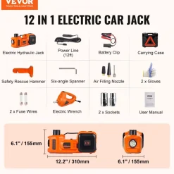 VEVOR Electric Car Jack, 5 Ton/11023 LBS Hydraulic Jack with Electric Impact Wrench, Portable Car Lift with Built-in Inflatable Pump, and LED Light for SUV MPV Sedan Truck Change Tires Garage Repair