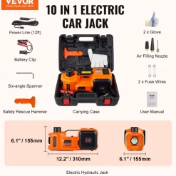 VEVOR Electric Car Jack, 5 Ton/11023 LBS Hydraulic Car Jack, Portable Car Jack Lifting with Built-in Inflatable Pump and LED Light, Car Jack for SUV MPV Sedan Truck Change Tires Garage Repair