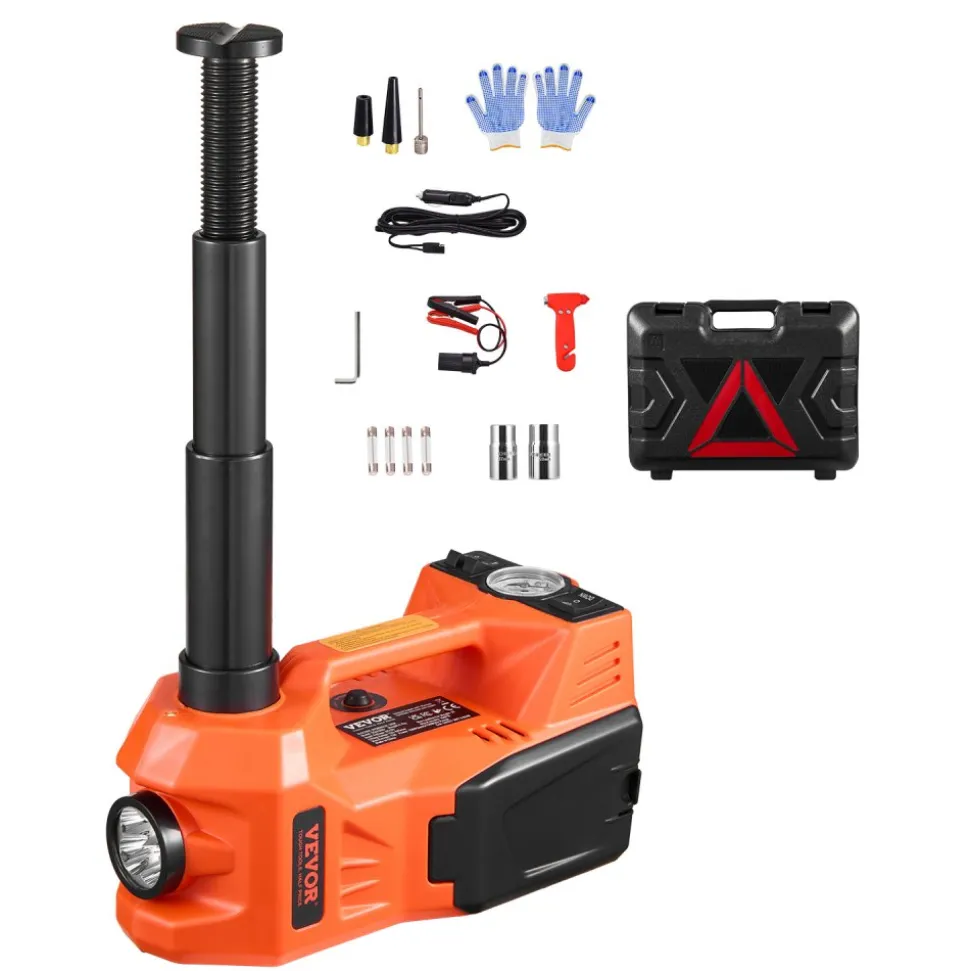 VEVOR Electric Car Jack, 5 Tons /11000 lbs, Electric Scissor Jack with Built-In Inflator, 12V Adjustable Tire Change Replacement with Secure Hammer & LED Light, Portable Jack kit for Sedan, SUV, Truck