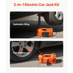 VEVOR Electric Car Jack, 5 Tons /11000 lbs, Electric Scissor Jack with Built-In Inflator, 12V Adjustable Tire Change Replacement with Secure Hammer & LED Light, Portable Jack kit for Sedan, SUV, Truck