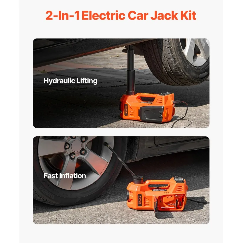 VEVOR Electric Car Jack, 5 Tons /11000 lbs, Electric Scissor Jack with Built-In Inflator, 12V Adjustable Tire Change Replacement with Secure Hammer & LED Light, Portable Jack kit for Sedan, SUV, Truck