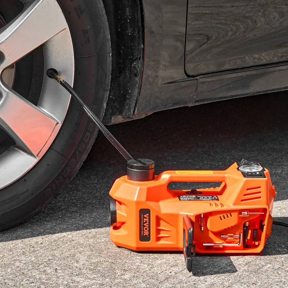 VEVOR Electric Car Jack, 5 Tons /11000 lbs, Electric Scissor Jack with Built-In Inflator, 12V Adjustable Tire Change Replacement with Secure Hammer & LED Light, Portable Jack kit for Sedan, SUV, Truck