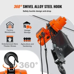 VEVOR Electric Chain Hoist, 2200 lbs Load, 20 ft Lifting Height, 6.9 ft/min Speed, 120V, Single Phase Overhead Crane with Chain, 328 ft Wireless & 15 ft Wired Remote Control for Garage, Shop, and Home