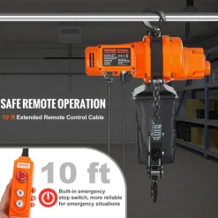 VEVOR Electric Chain Hoist, 2200 lbs Load Capacity, 10 ft Lifting Height, 6.9 ft/min Speed, 120V, Single Phase Overhead Crane with Chain, 10 ft Wired Remote Control for Garage, Shop, Hotel, and Home
