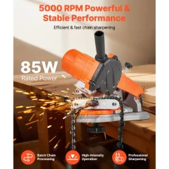 VEVOR Electric Chainsaw Sharpener, 85W Bench Saw Chain Sharpener 5000RPM, Professional Chainsaw Sharpening Tool with 2 Grinding Wheels & LED Light for Woodworking, Logging, Gardening