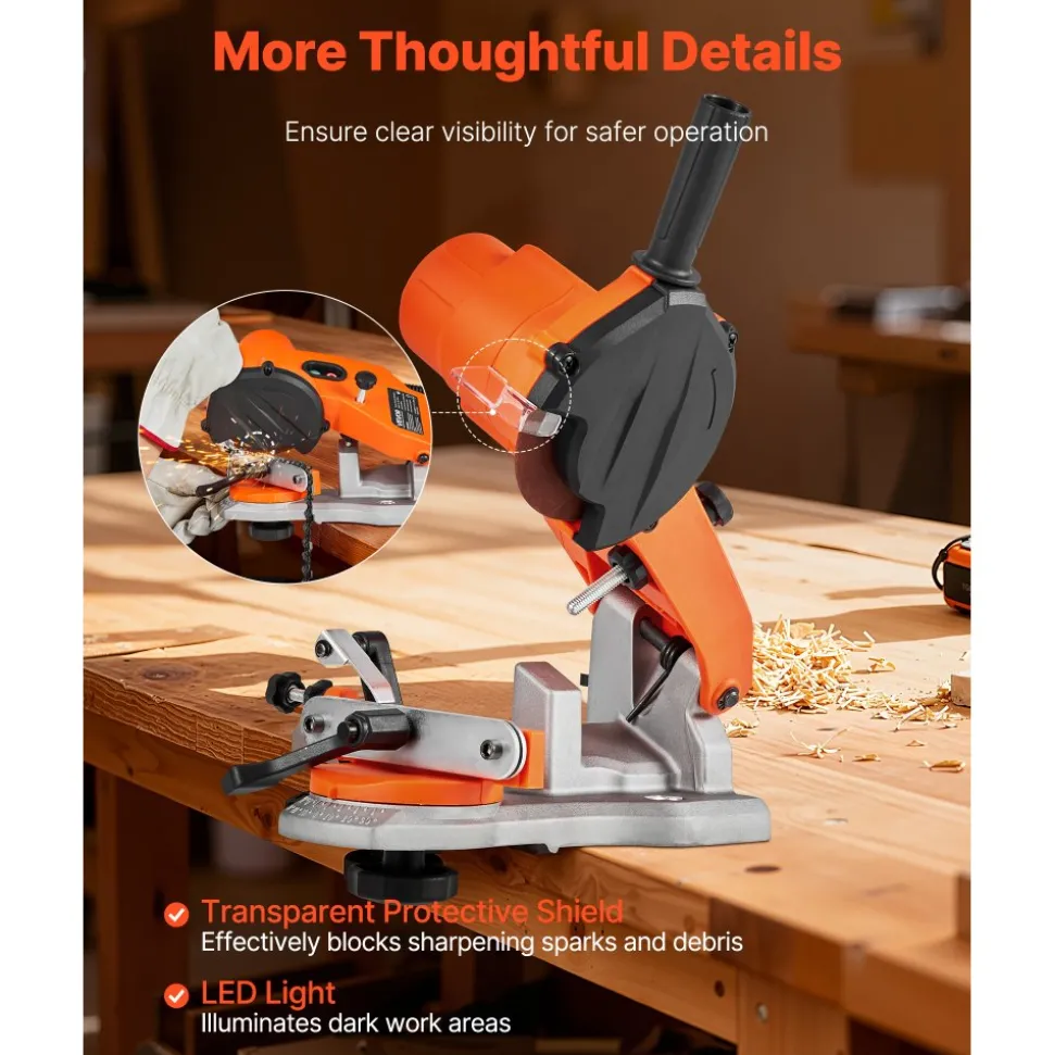 VEVOR Electric Chainsaw Sharpener, 85W Bench Saw Chain Sharpener 5000RPM, Professional Chainsaw Sharpening Tool with 2 Grinding Wheels & LED Light for Woodworking, Logging, Gardening