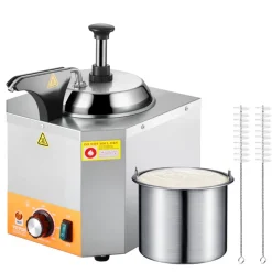 VEVOR Electric Cheese Dispenser with Pump, 2.4L Commercial Hot Fudge Warmer, Stainless Steel Heated Pump Dispenser, 86-230℉ Temp Adjustable Nacho Cheese Sauce Warmer, for Hot Fudge Cheese Caramel
