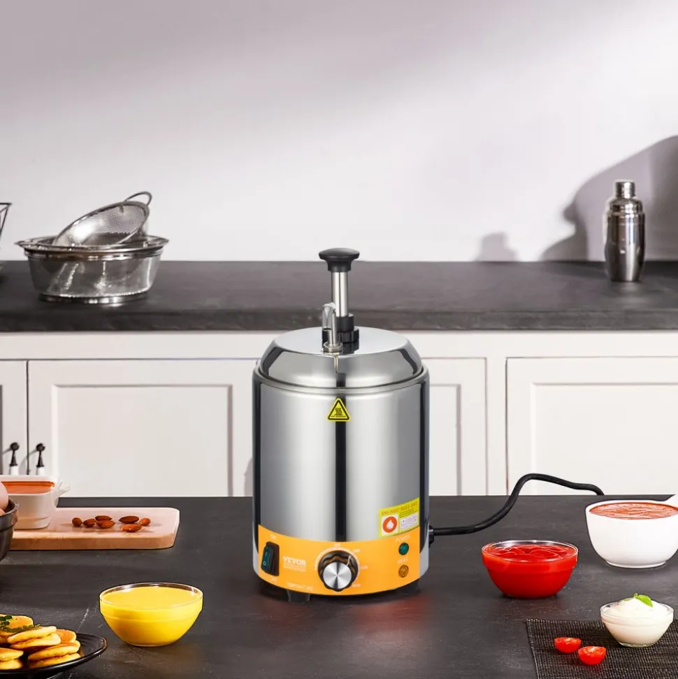 VEVOR Electric Cheese Dispenser with Pumps, 2.4x2 L Commercial Hot Fudge Warmer, Plastic Double Pumps Dispenser, 86-230℉ Temp Adjustable Nacho Cheese Sauce Warmer, for Hot Fudge Cheese Caramel