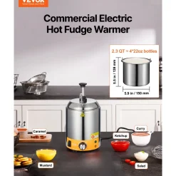 VEVOR Electric Cheese Dispenser with Pumps, 2.4x2 L Commercial Hot Fudge Warmer, Plastic Double Pumps Dispenser, 86-230℉ Temp Adjustable Nacho Cheese Sauce Warmer, for Hot Fudge Cheese Caramel