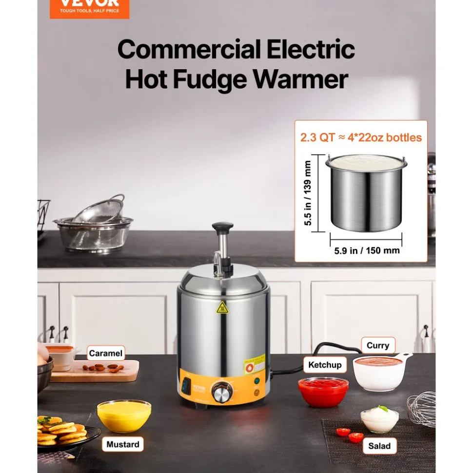 VEVOR Electric Cheese Dispenser with Pumps, 2.4x2 L Commercial Hot Fudge Warmer, Plastic Double Pumps Dispenser, 86-230℉ Temp Adjustable Nacho Cheese Sauce Warmer, for Hot Fudge Cheese Caramel