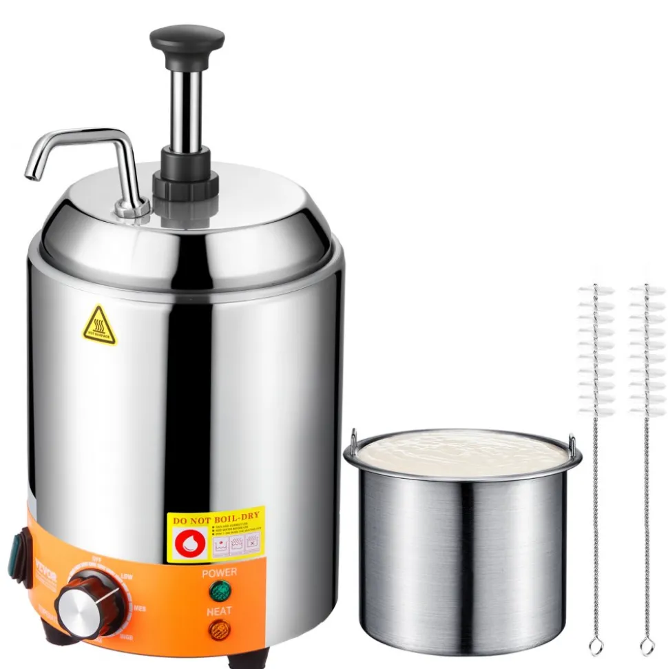 VEVOR Electric Cheese Dispenser with Pumps, 2.4x2 L Commercial Hot Fudge Warmer, Plastic Double Pumps Dispenser, 86-230℉ Temp Adjustable Nacho Cheese Sauce Warmer, for Hot Fudge Cheese Caramel