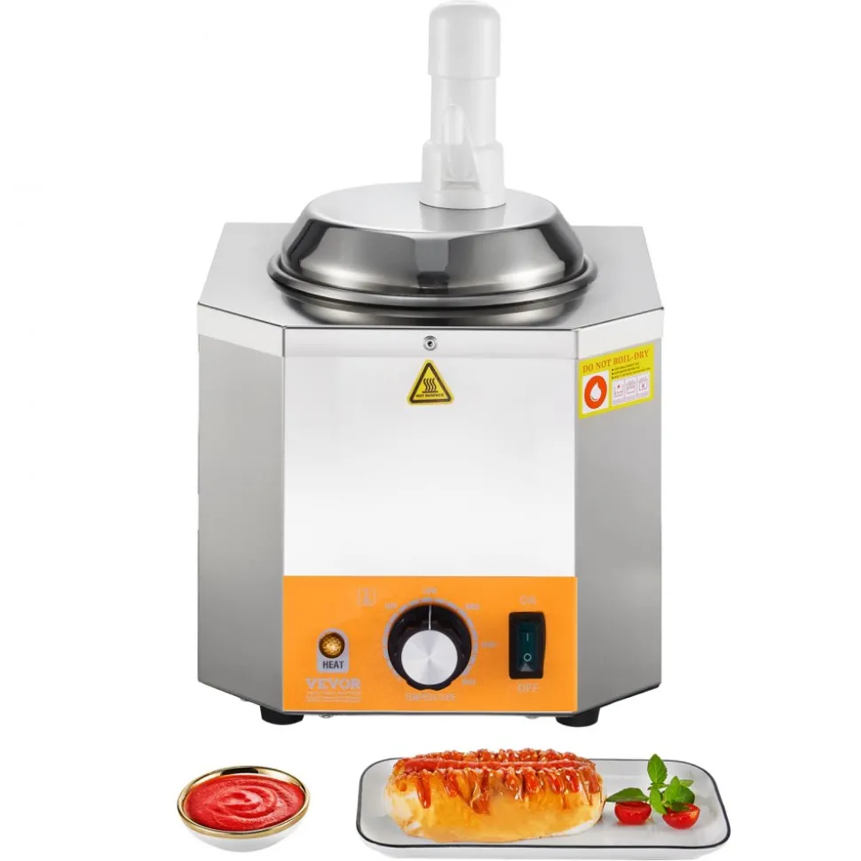VEVOR Electric Cheese Dispenser with Pump, 2.4L Commercial Hot Fudge Warmer, Plastic Pump Dispenser, 86-230℉ Temp Adjustable Nacho Cheese Sauce Warmer, for Hot Fudge Cheese Caramel