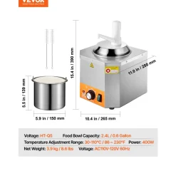 VEVOR Electric Cheese Dispenser with Pump, 2.4L Commercial Hot Fudge Warmer, Plastic Pump Dispenser, 86-230℉ Temp Adjustable Nacho Cheese Sauce Warmer, for Hot Fudge Cheese Caramel