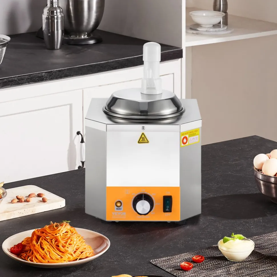 VEVOR Electric Cheese Dispenser with Pump, 2.4L Commercial Hot Fudge Warmer, Plastic Pump Dispenser, 86-230℉ Temp Adjustable Nacho Cheese Sauce Warmer, for Hot Fudge Cheese Caramel