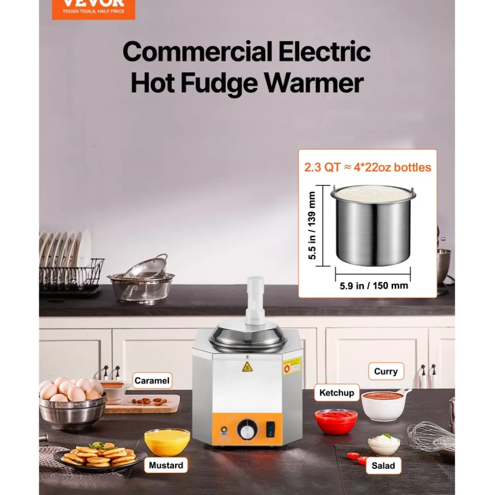 VEVOR Electric Cheese Dispenser with Pump, 2.4L Commercial Hot Fudge Warmer, Plastic Pump Dispenser, 86-230℉ Temp Adjustable Nacho Cheese Sauce Warmer, for Hot Fudge Cheese Caramel