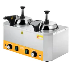 VEVOR Electric Cheese Dispenser with Pumps, 2.4x2 L Commercial Hot Fudge Warmer, Stainless Steel Heated Double Pumps Dispenser, 86-230℉ Temp Adjustable Nacho Cheese Warmer for Fudge Cheese Caramel