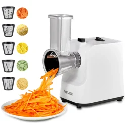 VEVOR Electric Cheese Grater Salad Maker, 200W Salad Shooter, Electric Vegetable Slicer Shredder Chopper for Fruits with 5 Attachments, Stainless Steel Food Cutter for Vegetables, and Cheeses