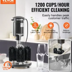 VEVOR Electric Commercial Glass Washer, 5-Brush Bar Glass Cleaner, 1200 Cups/Hour Wine Glass Cleaning Machine, Bar Glass Washer for Champagne Glasses, Beer Cups, Mugs, Perfect for Bars and Cafes