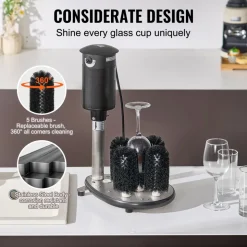 VEVOR Electric Commercial Glass Washer, 5-Brush Bar Glass Cleaner, 1200 Cups/Hour Wine Glass Cleaning Machine, Bar Glass Washer for Champagne Glasses, Beer Cups, Mugs, Perfect for Bars and Cafes