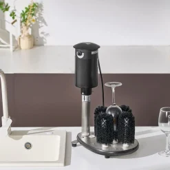 VEVOR Electric Commercial Glass Washer, 5-Brush Bar Glass Cleaner, 1200 Cups/Hour Wine Glass Cleaning Machine, Bar Glass Washer for Champagne Glasses, Beer Cups, Mugs, Perfect for Bars and Cafes