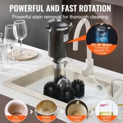 VEVOR Electric Commercial Glass Washer, 5-Brush Bar Glass Cleaner, 1200 Cups/Hour Wine Glass Cleaning Machine, Bar Glass Washer for Champagne Glasses, Beer Cups, Mugs, Perfect for Bars and Cafes
