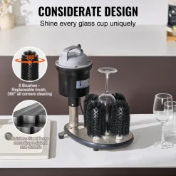 VEVOR Electric Commercial Glass Washer, 5-Brush Bar Glass Cleaner, 1200 Cups/Hour Wine Glass Cleaning Machine, Bar Glass Washer for Champagne Glasses, Beer Cups, Mugs, Perfect for Bars and Cafes