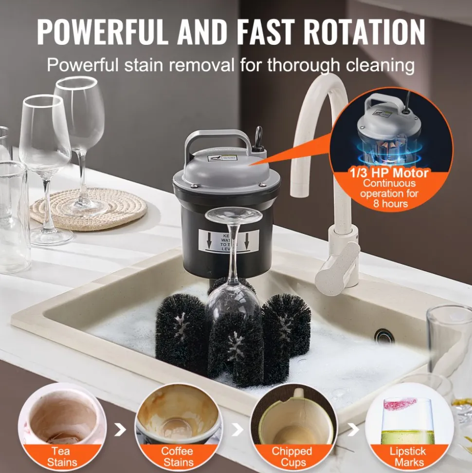 VEVOR Electric Commercial Glass Washer, 5-Brush Bar Glass Cleaner, 1200 Cups/Hour Wine Glass Cleaning Machine, Bar Glass Washer for Champagne Glasses, Beer Cups, Mugs, Perfect for Bars and Cafes