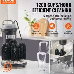 VEVOR Electric Commercial Glass Washer, 5-Brush Bar Glass Cleaner, 1200 Cups/Hour Wine Glass Cleaning Machine, Bar Glass Washer for Champagne Glasses, Beer Cups, Mugs, Perfect for Bars and Cafes