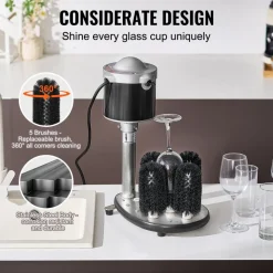 VEVOR Electric Commercial Glass Washer, 5-Brush Bar Glass Cleaner, 600 Cups/Hour Wine Glass Cleaning Machine, Bar Glass Washer for Champagne Glasses, Beer Cups, Mugs, Perfect for Bars and Cafes