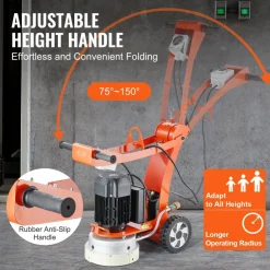 VEVOR Electric Concrete Floor Grinder 10" Walk-Behind Grinder 1.7HP Concrete Floor Polisher, 1300W Grinding Machine, 1720RPM Upgrade Brushless Motor Surfacing Grinder for Granite/Marble/Stones