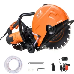 VEVOR Electric Concrete Saw, 14 in, 3200 W Motor Circular Saw Cutter with Max. 5 in Adjustable Cutting Depth, Wet Disk Saw Cutter Includes Water Line, Pump and Blade, for Stone, Brick