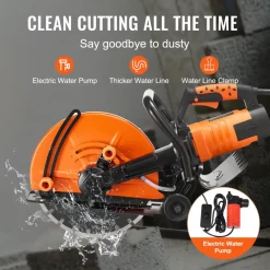 VEVOR Electric Concrete Saw, 14 in, 3200 W Motor Circular Saw Cutter with Max. 5 in Adjustable Cutting Depth, Wet Disk Saw Cutter Includes Water Line, Pump and Blade, for Stone, Brick