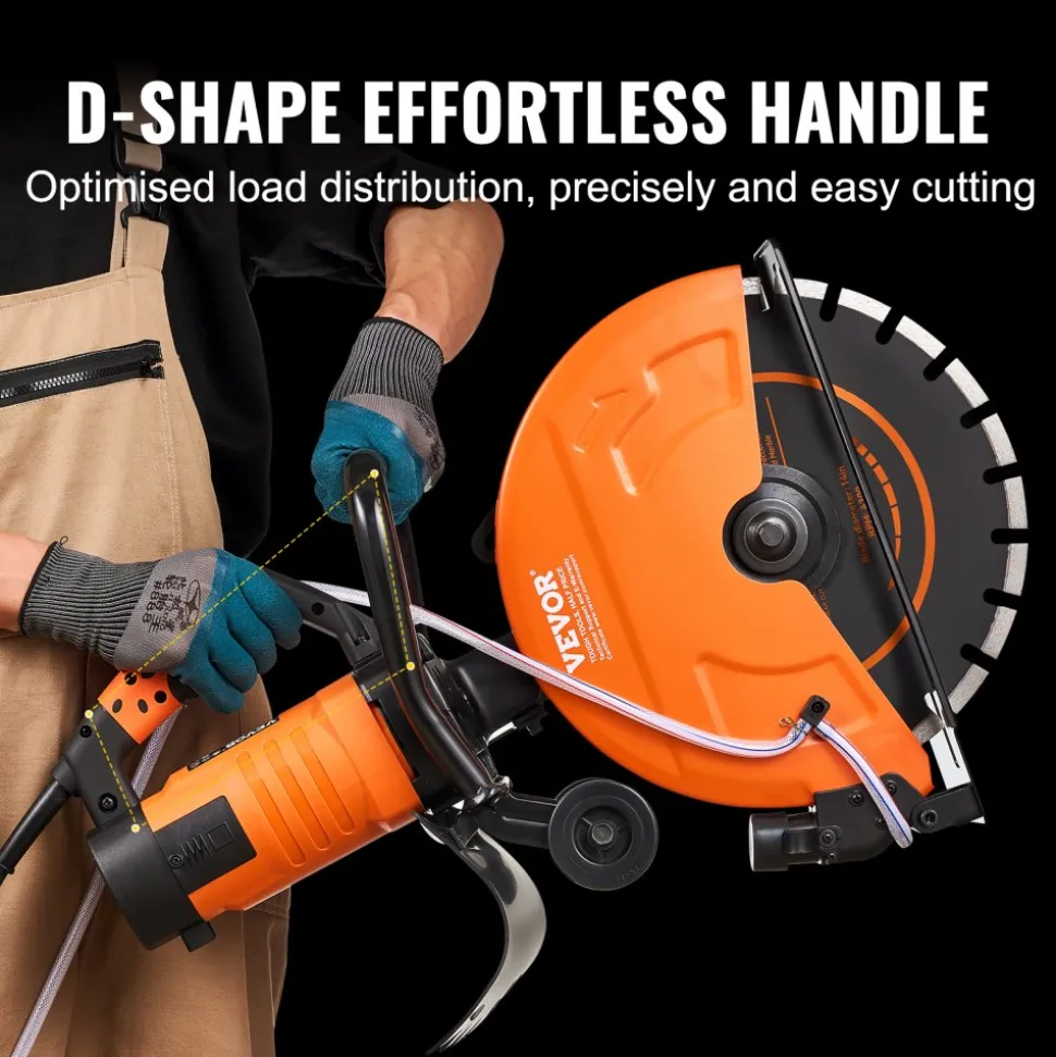 VEVOR Electric Concrete Saw, 14 in, 3200 W Motor Circular Saw Cutter with Max. 5 in Adjustable Cutting Depth, Wet Disk Saw Cutter Includes Water Line, Pump and Blade, for Stone, Brick